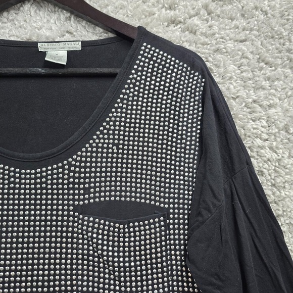 Alberto Makali Top Womens Medium Black Long Sleeve Metallic Studs Punk Gothic - Picture 3 of 12